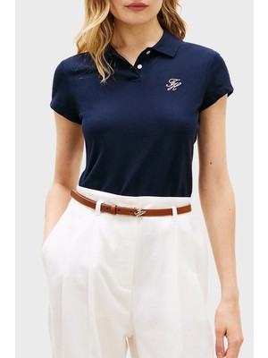 Tommy Hilfiger Pamuklu Slim Fit Düğmeli Polo Yaka T Shirt Bayan Polo Yaka T Shirt WW0WW49259 C1G