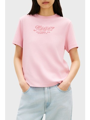 Tommy Hilfiger Pamuklu Regular Fit Bisiklet Yaka Logolu T Shirt Bayan T Shirt WW0WW48707 Tpg