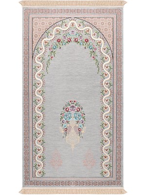 Bursa İpek Gri Sarmaşık Desen Kabartmalı Özel Dokuma Seccade