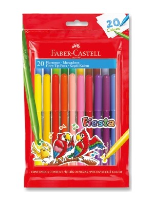 Faber-Castell Fiesta 20'li Keçeli Kalem Seti Canlı Renkler ile Ergonomik Kullanım