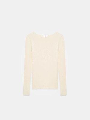 Dilvin 10840 Kayık Yaka Kaşmirli Ultra Hafif Triko Kazak-Açık Sarı