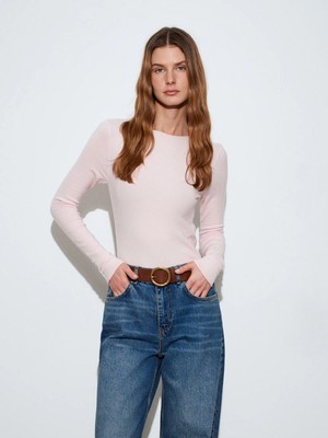 Dilvin 10840 Kayık Yaka Kaşmirli Ultra Hafif Triko Kazak-Toz Pembe