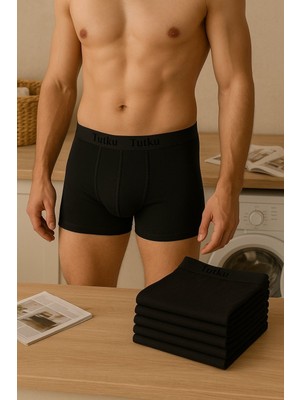 0114 Tutku Erkek Elastan Boxer 6lı Paket Siyah
