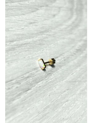 Spossy Silver Jewelry Dikdörtgen Opal Taşlı Piercing Küpe