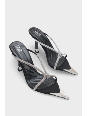 LOJO Kadın Sivri Burun İnce Taş Bantlı Günlük Topuklu Terlik Positano Siyah