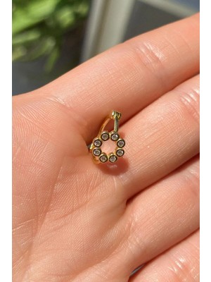 Spossy Silver Jewelry Yuvarlak Sembol Halka Piercing Küpe