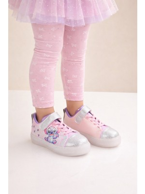 Minibonito Kız Çocuk  Desenli Işıklı LED Tabanlı Simli Cırt Cırtlı Sneaker