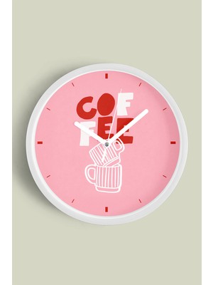 JHAAR Modern Yazılı Tasarım - '' Coffee'' Mutfak Duvar Saati - 25CM - Önü Camlı Beyaz Kasa