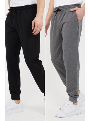 Mmetalic Erkek Siyah-Antrasit Eşofman Altı Cepli Standart Fit Rahat Kalıp