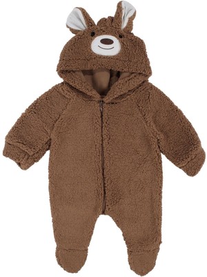 by BebekOdam Unisex Kahve Ayı Nakışlı Kapşonlu Peluş Tulum - 1016551