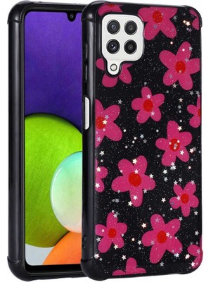 Samsung Galaxy A22 4g Uyumlu Kılıf Simli Desenli Kamera Korumalı Parlak Zore Popy Kapak