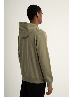 Airlife Sports Club Sz 3 Erkek Kapüşonlu Tam Boy Fermuarlı Sweatshirt Haki