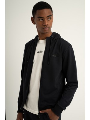 Airlife Sports Club Sz 3 Erkek Kapüşonlu Tam Boy Fermuarlı Sweatshirt Lacivert
