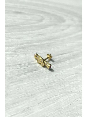 Spossy Silver Jewelry Baget Taşlı Piercing Küpe