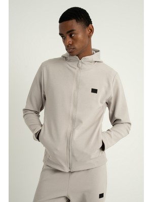 Airlife Foursquare Erkek Kapüşonlu Tam Boy Fermuarlı Sweatshirt Taş