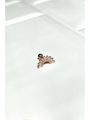 Spossy Silver Jewelry Baget Taşlı Yelpaze  Piercing Küpe