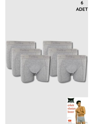0114 Tutku Erkek Elastan Boxer 6lı Paket Gri