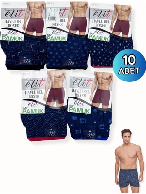 Tutku Elit 1102 Elit Erkek Havlu Bel Desenli Boxer 10LU Lacivert