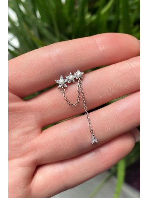 Spossy Silver Jewelry Sallantılı Yıldızlı Piercing Küpe