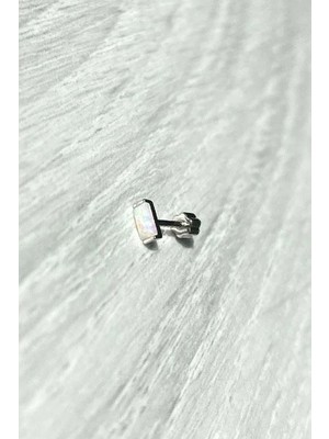 Spossy Silver Jewelry Dikdörtgen Opal Taşlı Piercing Küpe