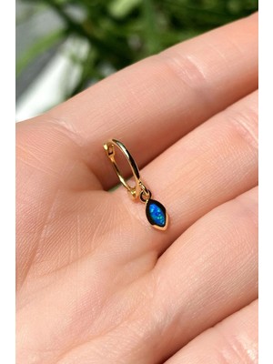 Spossy Silver Jewelry Opal Taşlı Badem Kesim Halka Piercing Küpe