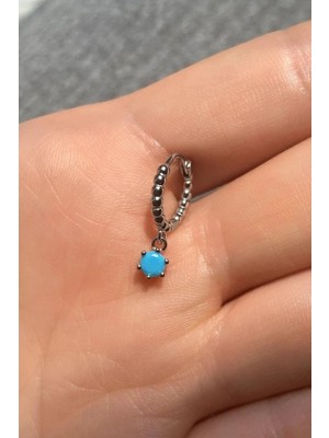 Spossy Silver Jewelry Opal Taşlı Halka Piercing Küpe