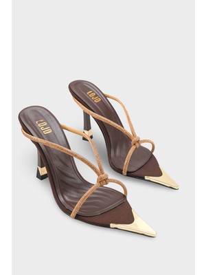 LOJO Kadın Sivri Burun İnce Taş Bantlı Günlük Topuklu Terlik Positano Kahve
