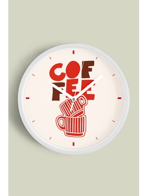 JHAAR Modern Yazılı Tasarım - '' Coffee'' Mutfak Duvar Saati - 25CM - Önü Camlı Beyaz Kasa