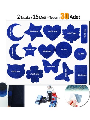 Fixall Adhesive Products Yapışkanlı Kot Kumaş Çeşitli Şekillde 30 Adet Mont Pantalon Aksesuar Yama Siyah