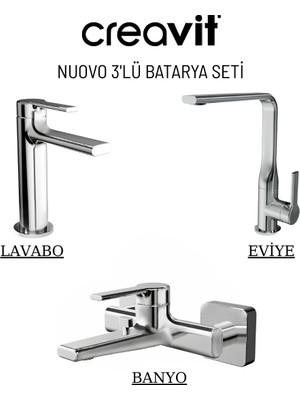 Creavit Nuovo Krom Lavabo-Banyo-Eviye Bataryası 3'lü Set NU1600-NU2500-NU8500