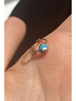 Spossy Silver Jewelry Büyük Boy Mineli Nazar  Göz Zincirli Halka Piercing Küpe