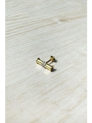 Spossy Silver Jewelry Çizgi Tasarım Piercing Küpe