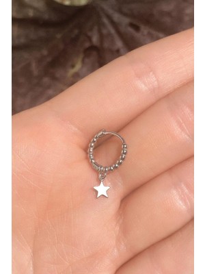 Spossy Silver Jewelry Yıldız Halka Piercing Küpe