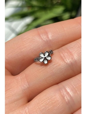 Spossy Silver Jewelry Mineli Papatya Halka Piercing Küpe