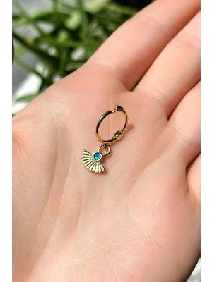 Spossy Silver Jewelry Opal Taşlı Yelpaze Tasarım Halka Piercing Küpe