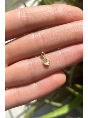 Spossy Silver Jewelry Sallantılı Opal Taşlı Kalp Piercing Küpe