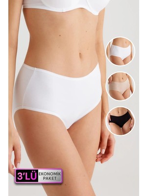 Pierre Cardin Maxi Cut 3'lü Ekonomik Paket Yüksek Bel Pamuklu Basic Slip Külot
