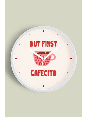 JHAAR Modern Yazılı Tasarım - '' But Fırst Cafesıto '' Mutfak Duvar Saati - 25CM - Önü Camlı Beyaz Kasa