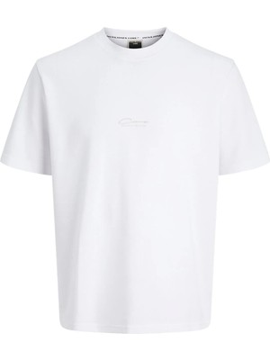 Jack & Jones Bisiklet Yaka Beyaz Erkek T-Shirt 12289911 Jcofusıon Back Tee Cneck