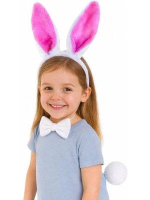 Marsilyan Fuşya Pembe Tavşan Kulak Papyon Kuyruk 3'lü Parti Seti