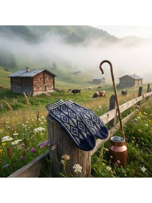 Robotel El Örmesi Geometrik Baklava Desenli Yayla Çorabı