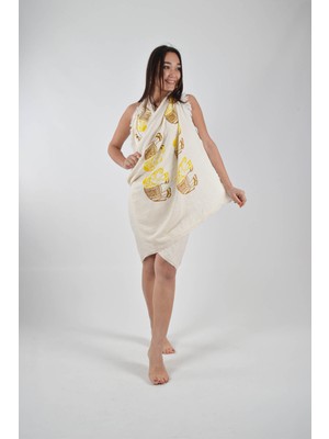 Caspara Kadın Elephant Desen Pamuklu Müslin Peştemal  Hafif Hızlı Kuruyan 90X180 Plaj Havlusu & Pareo