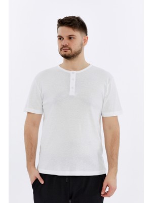 Defy's Erkek Henley Yaka %100 Pamuklu Dokulu Kumaştan Kısa Kollu Günlük Basic Tişört