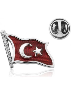 Marsilyan 925 Ayar Gümüş Türk Bayrağı Rozet T4635 (72)