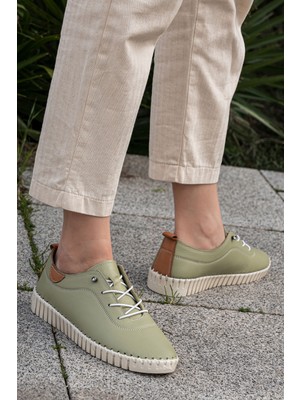 Panorama Dikiş Detaylı Ortopedik Deri Kadın Sneaker