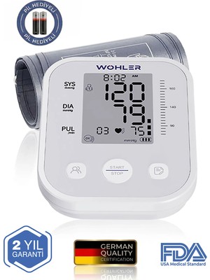 Wohler Üst Koldan Ölçer Dijital Tansiyon Aleti Nabız Ölçer USB Girişli 99 Ölçüm Hafıza Çantalı