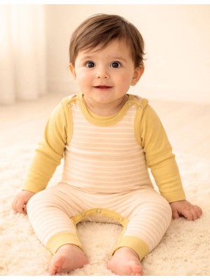 Organickid Terra Bebek Somon Çizgili T-Shirt Tulum 2'li Set