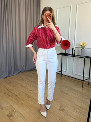 Size Özgü Beyaz Ütülü Kalem Paça Jean