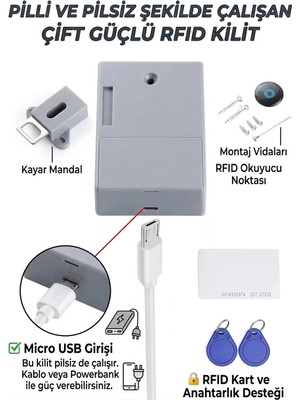 Rfıd Kartlı Görünmez Dolap Kilidi - Mobilya ve Ofis Için Gizli Güvenlik Kilidi Akıllı Elektronik Kolay Kurulum