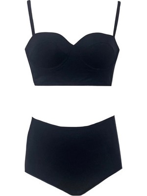 Zi Siyah Yüksek Bel Bikini Alt Üst Takım